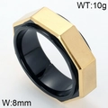Anello esagonale bicolore 8mm con finitura dorata spazzolata e fascia interna nera - Stile Dado Nero Oro