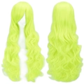 Neon yellow long wavy cosplay wig with bangs, high-quality heat resistant synthetic fiber - Fluorescent Green