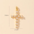 Detailed view of a gold-plated cross pendant with clear zircons, measuring 3.6cm by 2.1cm - Style T-Water-drop Clear Zirconia Cross