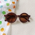 Kids round leopard print sunglasses in matte wine red finish for UV protection - Dark Brown