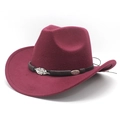 Detail of burgundy western fedora with braided band and silver leaf metal accessory - Burgundy