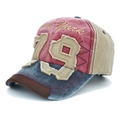Vintage-Baseballkappe im Color-Block-Design mit New York-Stickerei und 79er-Patch - Verstellbar / Marineblau + Weinrot