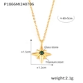 Collar de acero de titanio dorado con dije de estrella verde y detalles de tamaño - Collar de colgante de estrella / Dorado