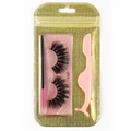 Detailed set of 3D thick false eyelashes with a pink applicator and brush in a gold pouch - Gold Bag #109