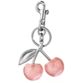 Chic pink glitter cherry keychain with silver metal carabiner clip on white background - Matte Silver Pink