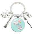 Toothbrush and toothpaste keyring with cartoon family selfie glass pendant - Teeth Family Selfie (26)