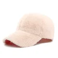 Light pink plush faux fur baseball cap with structured brim in a warm minimalist style - Adjustable / Pink
