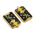 Detailed macro of tarot-style lovers rectangle flower pendant in gold and black enamel - Black
