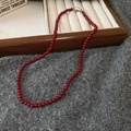 Detail of deep red glass beads necklace with silver clasp on a wooden jewelry tray - 5# Necklace - Red (4mm)