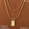 Minimalist double-layer necklace with gold-plated letter L pendant and snake chain - Gold Letter L