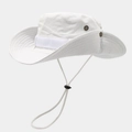 Detail view of white outdoor sun hat with metal air vents and adjustable wind drawstring - M (56-58cm) / White