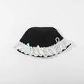 Black children fisherman hat with white lace trim and blue yellow bow accents - CM8004 Lace Pearl Series / Black