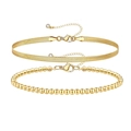 Gold-layered bracelet set featuring a flat herringbone chain and delicate beaded chain - Golden Snake and Bead Chain Set