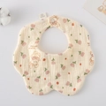 Muslin cotton baby bib with tulip and bear print in a petal-shaped soft design - Gauze Flower Scarf - Flower Princess Rabbit