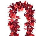Artificial maple leaf garland with gradient red and orange autumn foliage decor - Dark Red