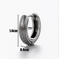 Detailed macro view showing the precise dimensions of vintage silver striped huggie earrings - Vertical Stripe Style (S125)