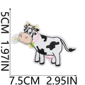 Detailed view of cartoon cow embroidery patch with precise 7.5cm x 5cm dimensions - Jumping Running Cow (6号)
