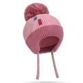 Berretto invernale neonato in maglia rosa con pompon di pelliccia e paraorecchie - Taglia unica / Rosa Chiaro