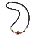 Black obsidian 6mm beaded necklace with chakra stones and tiger eye stone pendant - Red Tiger Eye Necklace