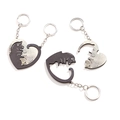 Cat couple keychain set with interlocking heart design in polished silver and black metal - Heart Dog