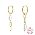 Boucles d'oreilles élégantes en argent 925 avec chaînes et perles pour mode minimaliste - Argent 925 / Doré