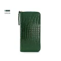 Cartera larga de mujer verde oscuro con patrón de cocodrilo, cremallera dorada y asa - Verde