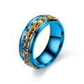Blue titanium spinning ring with colorful crystal rhinestones for men and women - US 6 / Blue