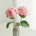 Handcrafted pink crochet rose bouquet in a white vase for Teachers Day gift - Woven Rose (Finished) / Pink (Toothed Large Leaf with Wire)