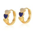 Three-tier heart drop hoop earrings with zircon and blue enamel in 18K gold finish - Dark Blue Triple Heart (KE0717-3)