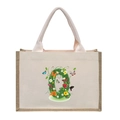 Canvas jute tote bag with pink handles featuring a floral letter Q print on white background - Floral Letter O