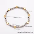 Detaillierte technische Ansicht des Edelstahl-Perlenarmbands mit Zirkon-Blumenanhängern - Gold Silber Zweifarbig Fünfblättrige Blume Zirkonia Armband (E409)