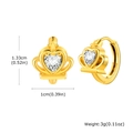 Detail showing dimensions of gold crown heart earrings with clear zircon stone - Crown Heart Style (EH-720G)