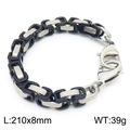 Men's two-tone silver and black stainless steel chain bracelet with lobster clasp - Black Silver Two-Tone Double Clasp Style (KB162552-Z)