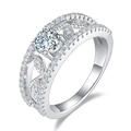 Silver moissanite ring featuring a central sparkling diamond and hollowed side bands - 0.5 Carats [5mm] Ljz-201 / Adjustable Open