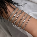 Bohemian silver multi-layer metal Figaro and snake chain bracelet set for women - SL212 Silver