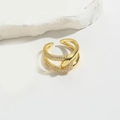 Bague ouverte croisée multicouche plaquée or 14K avec zircons scintillants - Style Enveloppé/Croisement Multi-couches Pavé