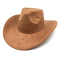Cappello da cowboy western in pelle scamosciata marrone con tesa larga e corona concava - M (56-58cm) / Cachi