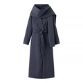 Manteau long bleu marine à rayures avec écharpe et ceinture de style professionnel décontracté - S / Rayé Marine
