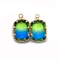 Detail of faceted rectangle natural stone pendants with blue-green gradient and gold base - 11x18mm / No. 8 (Blue Green Gradient)