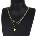 Double-layer gold stainless steel necklace with paperclip chain and heart pendant - Heart Pendant Double Layer Necklace / Gold (KN201272-Z)