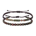 Unakite stone beaded bracelet set with adjustable brown woven cord for couples - Two-Piece Set / Unakite