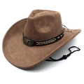Brauner Western-Cowboyhut aus Wildleder mit Stier-Schnalle und verstellbarem Kinnriemen - M (56-58cm) / Hellkaffee
