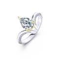S925 silver ring featuring a pear-cut zircon with gold-tone prongs and a two-tone band - Lzr02-6