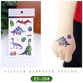 Glitter dinosaur temporary tattoo stickers for kids featuring EG-108 cartoon designs - EG-108 (Glitter Dinosaur)