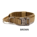 Tactical nylon dog collar with metal buckle and control handle in brown color - Brown Tactical Collar