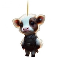 Cute cartoon brown and white cow hanging ornament with golden string for car interior decoration - Style G-Cow in Vest