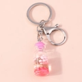 Pink fruit wishing bottle keychain with liquid and glitter for handbags and car accessories - Pink Beads (YZ127fense)