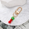 Mini fruit keychain with green and red glass gourd pendant and golden metal clasp - Red Gourd