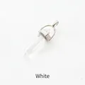 Detail of a transparent hexagonal crystal pillar pendant with silver metal clip attachment - Clear White