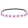 Black elastic baby headband featuring white embroidered daisies and pink center details - Rose Red